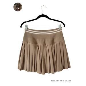 Offline By Aerie Bow Pleated Wide Waistband Skirt Tan White Size Medium